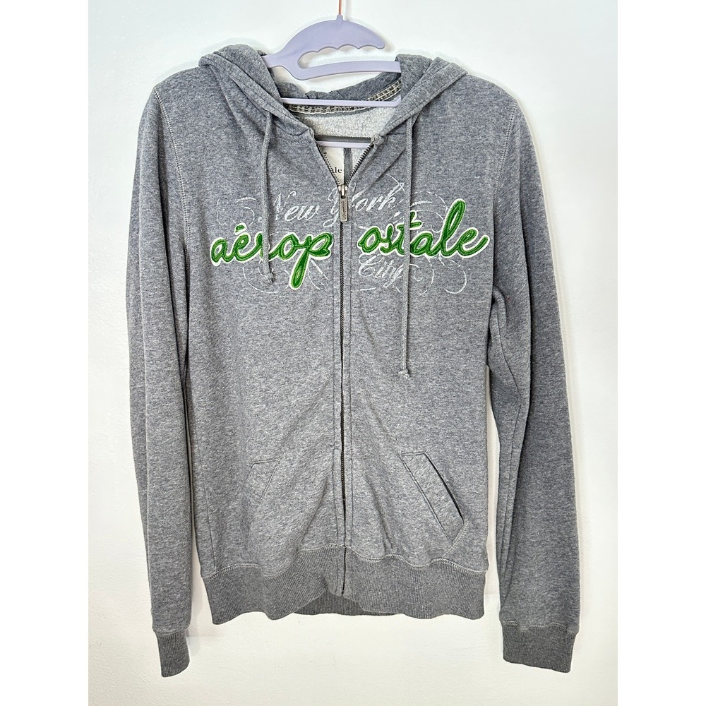 Aeropostale NYC Embroidered Zip Hoodie Gray Size L Casual Y2K